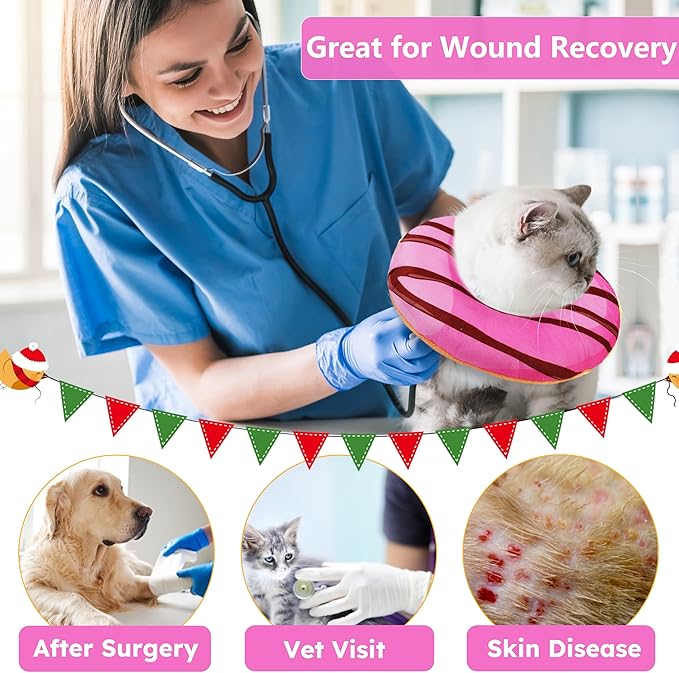 Cat Cone Collar Soft, Cat Recovery Collar for Wound Healing Cute Donut Adjustable Pet Cones to Stop Licking Comfortable Lightweight Neck Elizabethan Collars for Kittens Purple