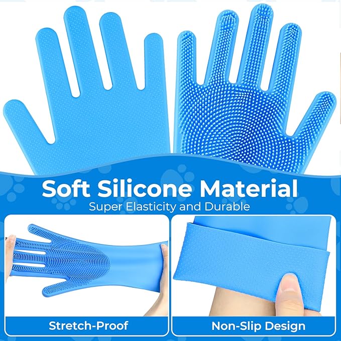 2PCS Dog Washing Gloves and Dog Shampoo Brush, Dog Bath Brush That can add Dog Shampoo, Dog Bath Supplies Dog and Cat Bath Set