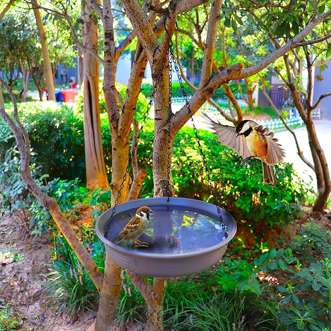 12 Inch Hanging Bird Bath and Feeder With Hook and Chain for Outdoor Garden Yard Patio