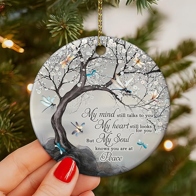 Hyturtle Dragonfly Memorial Ornament - Ceramic Remembrance Keepsake with Tree and Quote - Bereavement Sympathy Gift for Loss of Loved One - 3 Inch Christmas Ornament Memorial 5