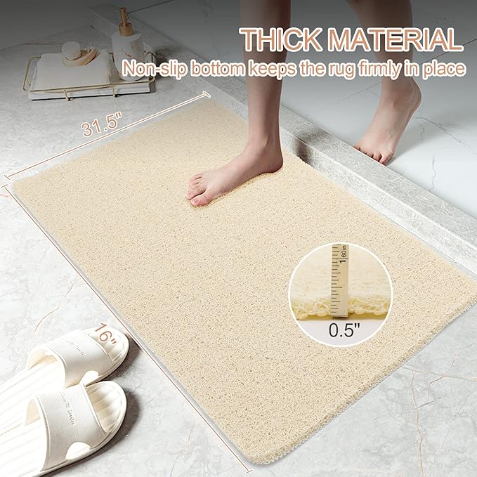 Joyhalo Bathtub Mat Non Slip, Bath Mat for Tub, Shower Mats for Inside Shower, 17x24 Inch, PVC Loofah Bathroom Mats for Wet Areas, Quick Drying, Beige