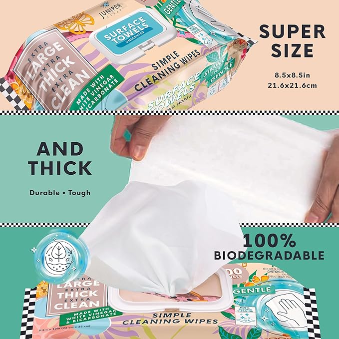 3 Packs Surface Cleaning Wipes Bleach Free, Thick & Large Dispose, All-Purpose Cleaner for Bathroom, Kitchen, Office, 100 Count Soft Flow, Biodegradable, No Scent