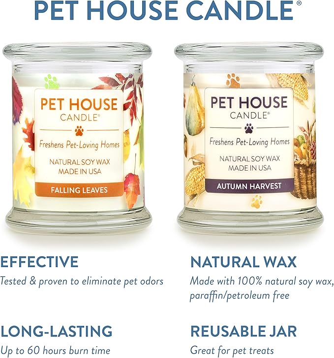 One Fur All Pet Friendly Candle 2 Pack - Plant-Based, Soy Candles, Clean Burning, Long Lasting Pet Air Freshener for Home, 2 Pack, Falling Leaves and Autumn Harvest