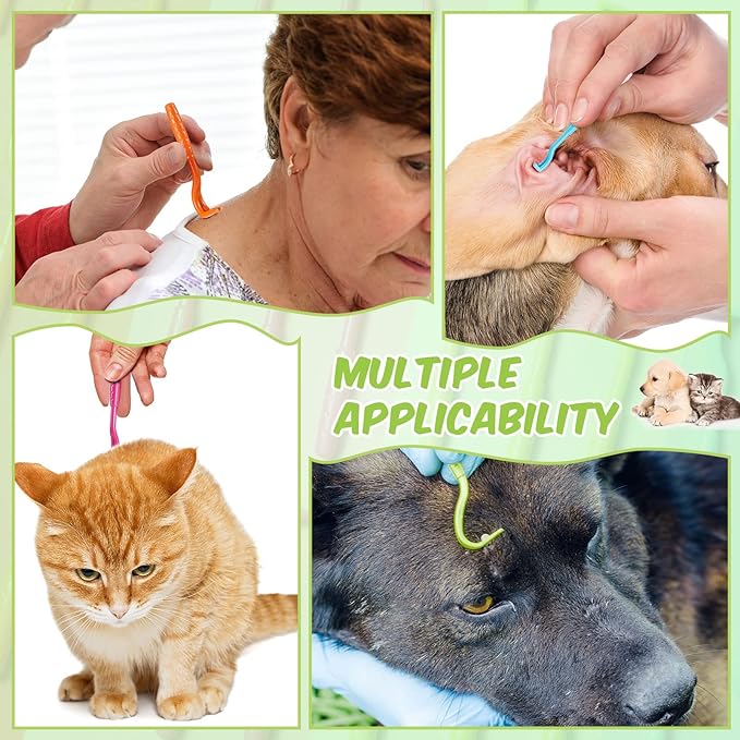 24 Pcs Tick Remover Plastic Tick Remover Tools Tick Puller Removal Tick Grabber for Dogs Cats Humans, 3 Sizes (Blue, Green, Orange, Rose Red)