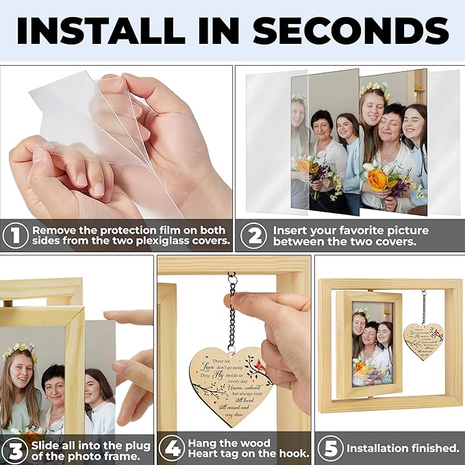 4x6 Rotating Picture Frame Memorial Wooden Gift You Left Me Beautiful Keychain Loss of Loved One Nanny Papi Daddy Sister in Heaven Double-Sided Photo Funeral Sympathy Ceremonies Table Decor HR3-N