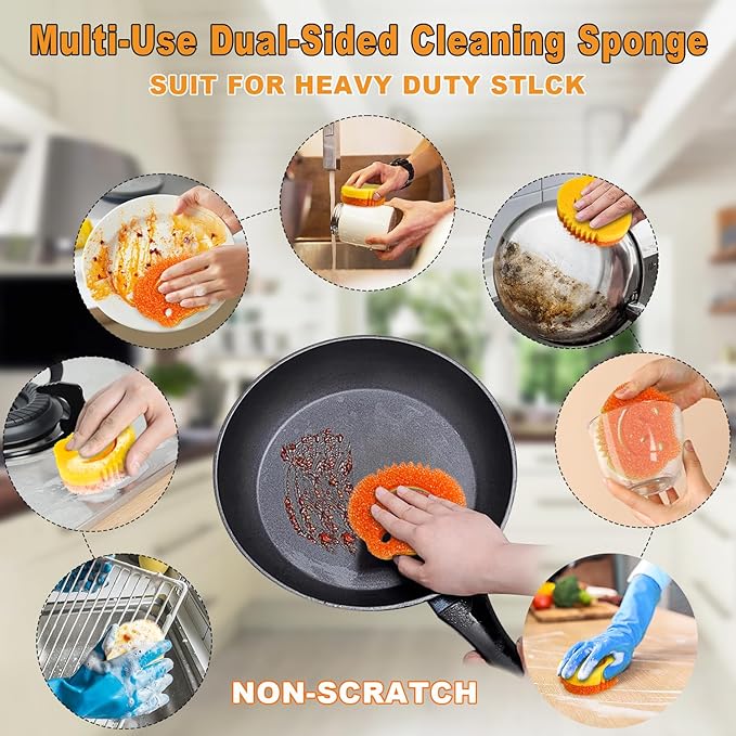 SmilePowo 5 Pack Scrub Sponge, Dual-Sided Temperature Controlled Kitchen Sponge for Dishes, Frog Bulk Sponges Household Cleaning Pads,Multi-Functional Premium Cleaning Sponges