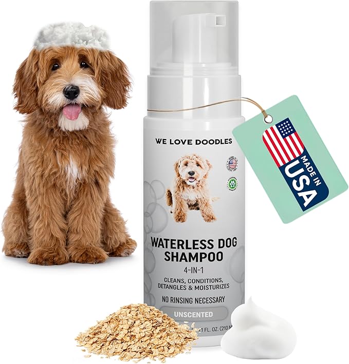 Waterless Dog Shampoo - Over 200+ Sprays Per Bottle - Cleans & Moisturizes Coat, No Rinse Dog Shampoo, Safe Foam Formula & Pet-Friendly Dog Deodorizing Spray, 7.1 oz (Unscented) [We Love Doodles]