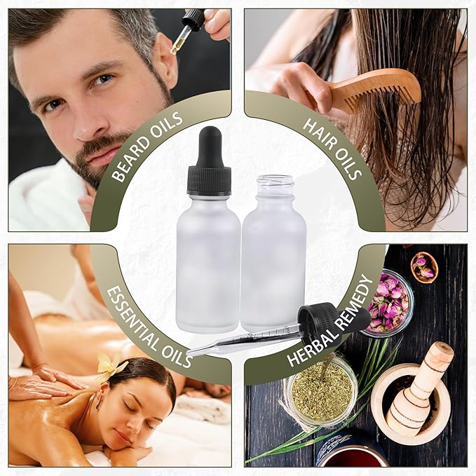 24 Pack,1oz Glass Dropper Bottle, Clear Frosted Tincture Bottles with Dropper, Pretty Finish for All Kinds of Liquids,Oil Bottles for Hair- Stronger Suction ideal for Leakproof Travel