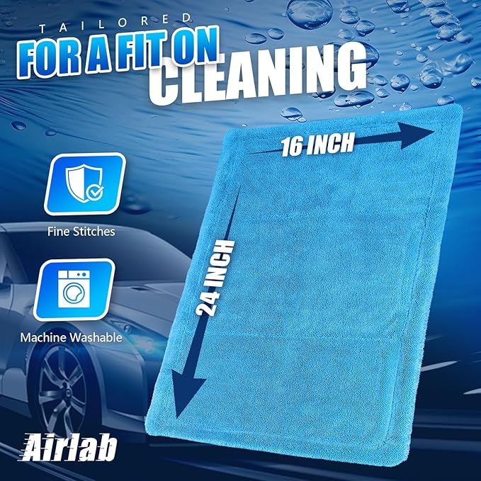 Airlab Car Drying Towel Microfiber Towels for Cars 1200 GSM Wash Auto Detailing Supplies Twist Pile Cleaning Cloth Absorbent Quick Dry Soft Loop Dry Flash Towel, 24 x 16 Inch,Pack of 1, Blue