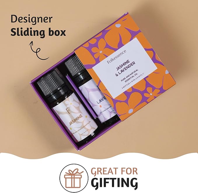 Folkulture Pure Essential Oils for Diffuser Oil | Jasmine & Lavender Essential Oils Set of 2 Fragrance Oil | Diffuser Scents for Home | Diffuser Essentials, Fragrance