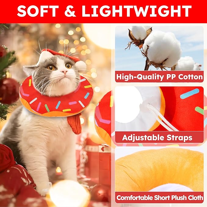 Cat Cone Collar Soft, Cat Recovery Collar for Wound Healing Cute Kitten Donut Adjustable Pet Cones to Stop Licking Comfortable Lightweight Neck Elizabethan Collars for Kittens After Surgery