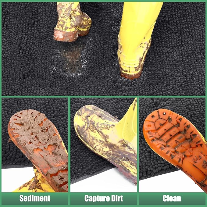 IM HOME Chenille Absorbent Outdoor Doormat 48" x 30", Washable Muddy Door Mats for Dog Non Slip Indoor Doormat Dog Mat for Muddy Paw Front Inside Doormats for Entryway Dark Grey