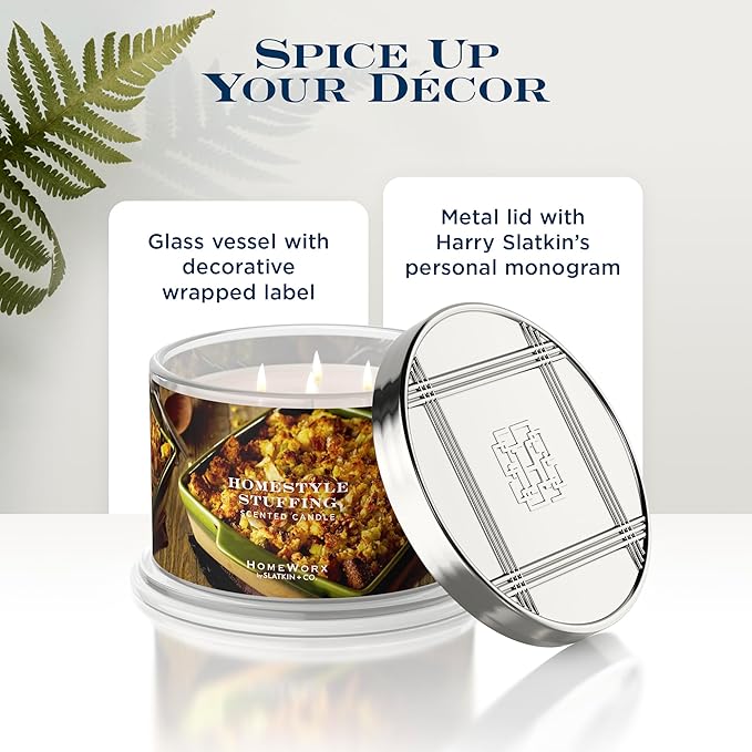 HomeWorx by Slatkin & Co Premium Scented 4-Wick Candle, Homestyle Stuffing - 18 oz - Long-Lasting Jar Candle, 30-55 Hours Burn Time - Notes of Toasted Bread, Melted Butter, Chopped Sage & Rosemary