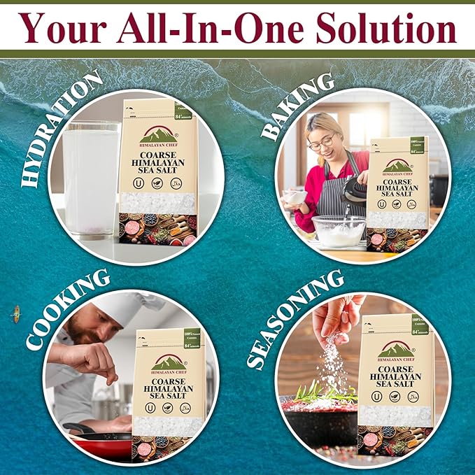 Himalayan Chef Sea Salt, Coarse Grains, 48 Ounce Resealable Bag – All Natural and Hand Harvested Unrefined Salt, Gluten Free, Non-GMO Seasoned Salt