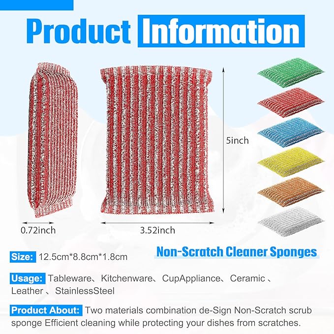 Honeydak 24 Pack Non Scratch Scrubbing Sponges Dish Pads for Washing Dishes 6 Color Kitchen Washing Scrubbing Sponges for Hard Surface Tools Dishes, Pans, Pots, Microwaves, Ovens, Shoes