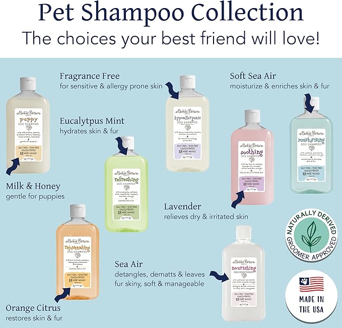Bobbi Panter Moisturizing Dog Shampoo, Moisturizes and Enriches Dogs Skin & Fur, Soft Sea Air Fragrance, Concentrated 30:1, Made in The USA, 14 oz. (Case of 12)