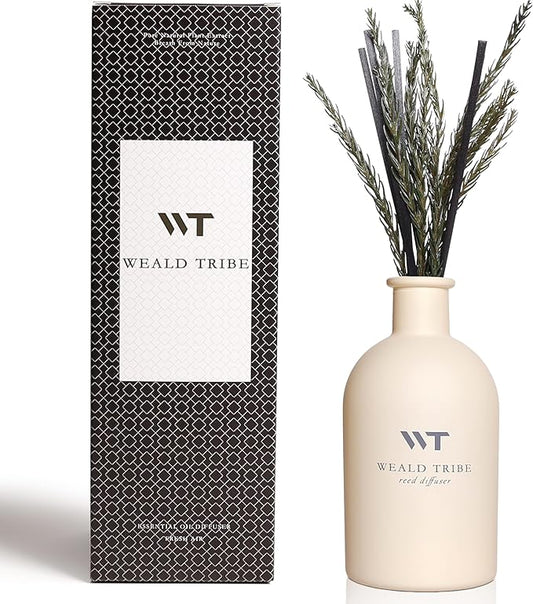 WEALD TRIBE Flower Reed Diffuser Set(Fir Scent) Bathroom Accessories Boho Shelf Decor & Air Fresheners, Home Fragrance Defusers with 5.1 fl oz Essential Oils, House Bedroom Office Decor & Gifts