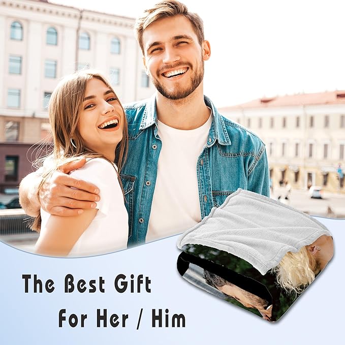 Ships Next Day Personalized Spotify Code Music Blanket for Her/Him Custom Thows Blanket with Photo Customize Valentine Day Anniversary Birthday Gift for Mom Dad Couple Printed in USA