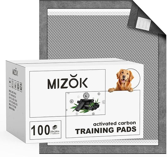 MIZOK Black Charcoal Dog Pee Pads Extra Large 23x24in/28x34in/30x36in/36x36in/28x44in, New & Improved Odor-Control Super Absorption Puppy Potty Training Pads (Large 28" x34“ 100 Count)