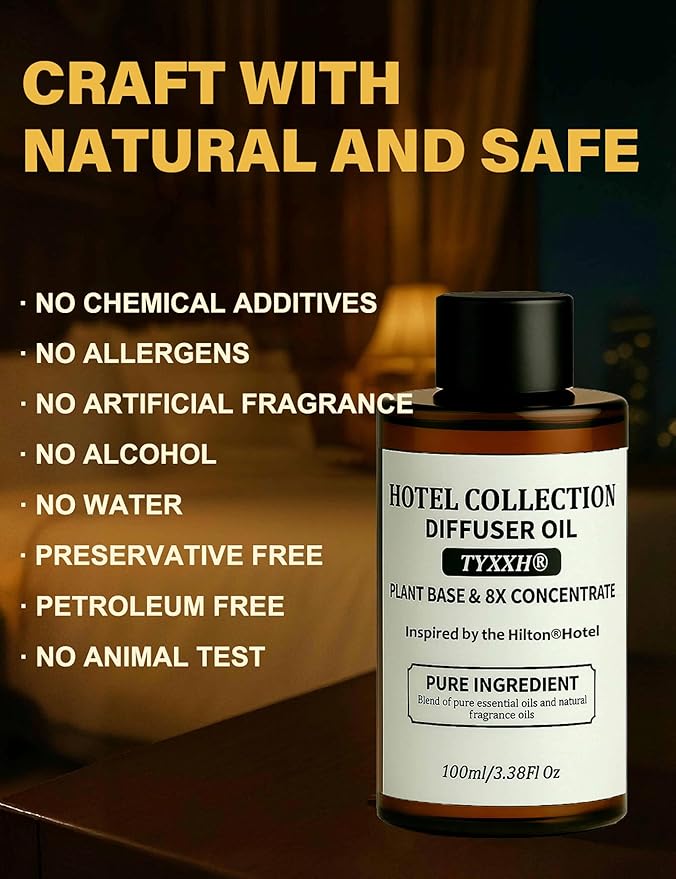 Hotel Collection Diffuser Oil, Hilton Inspired Essential Oils for Waterless, Cold Air, Ultrasonic & Reed Diffusers, HVAC, Long-Lasting 5-Star Hotel Fragrance for Home, Office, Spa - 3.38fl oz/100ml