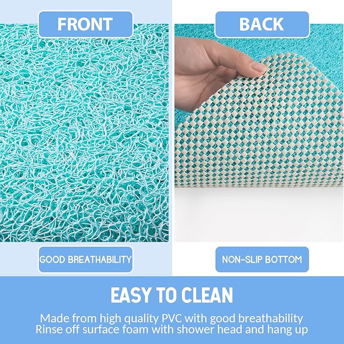 Non-Slip Bathtub Mat, 2 Pack Anti Slip Shower Mat, Fast Drying Bathtub Mats, Foot Scrubber Mat, Anti Slip Mat for Tub, Floor, Bathroom, Kitchen, Home, Hotel (Turquoise Blue 24"×16"+24"×16")