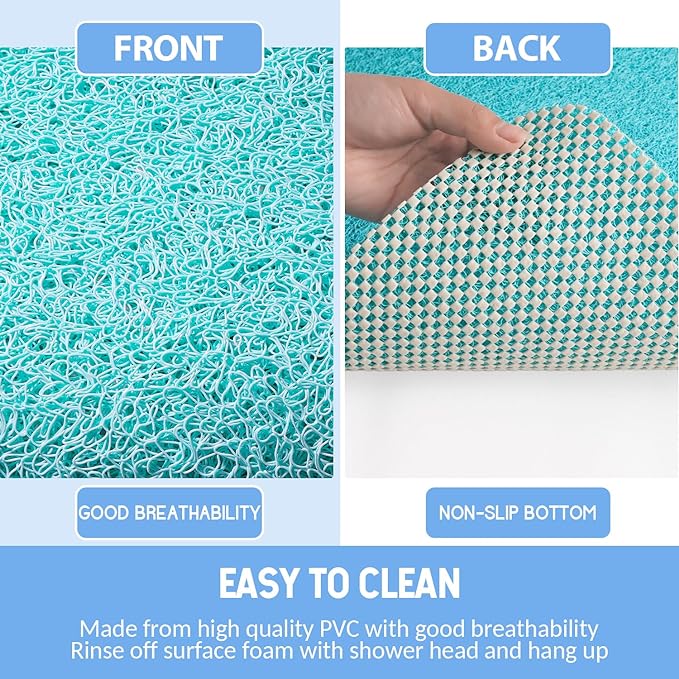 Non-Slip Bathtub Mat, Anti Slip Shower Mat, Fast Drying Bathtub Mats, Foot Scrubber Mat, Anti Slip Mat for Tub, Floor, Bathroom, Kitchen, Home, Hotel (Turquoise Blue 40"×28")