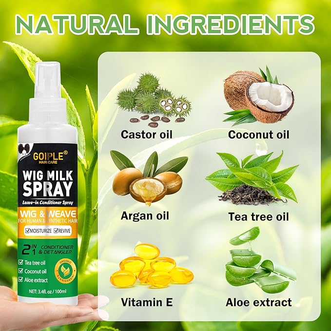 2PCS Wig Milk Spray for Synthetic Hair, Leave-In Conditioner Wig Detangler Spray for Human Wigs, Conditioner ＆ Detangler 2 in 1 Moisturizer, Hydrates & Replenishes Synthetic Hair Wigs Easy Combing