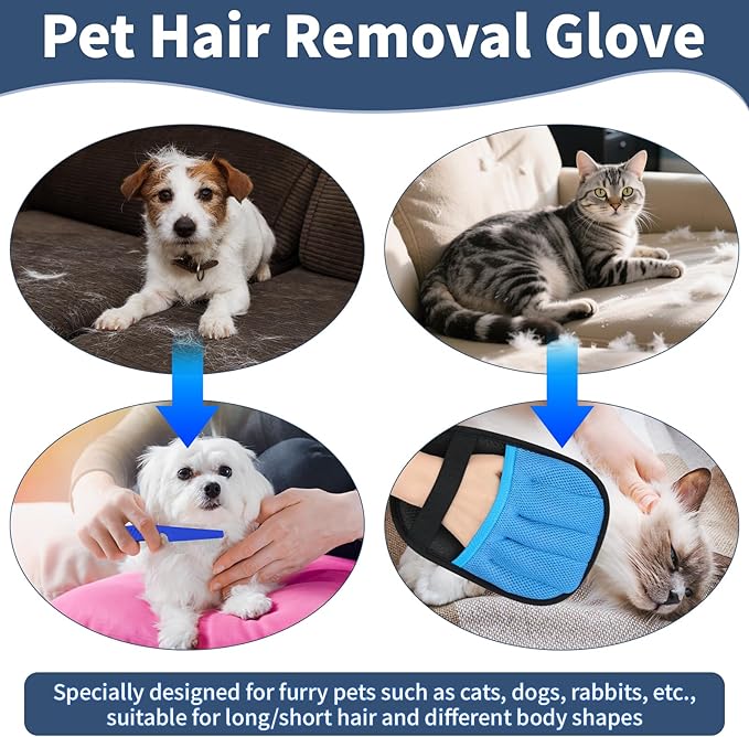 Hysagtek Pet Hair Removal Gloves – Electrostatic Pet Hair Removal Gloves Reusable Five-Finger Cat Dog Fur Remover Grooming Glove Brush Tool for Clothing Couch Funiture Carpet Car Seat