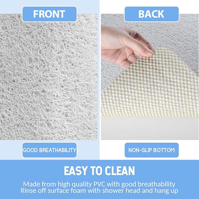 Non-Slip Bathtub Mat, Anti Slip Shower Mat, Fast Drying Bathtub Mats, Foot Scrubber Mat, Anti Slip Mat for Tub, Floor, Bathroom, Kitchen, Home, Hotel (White 32"×17")