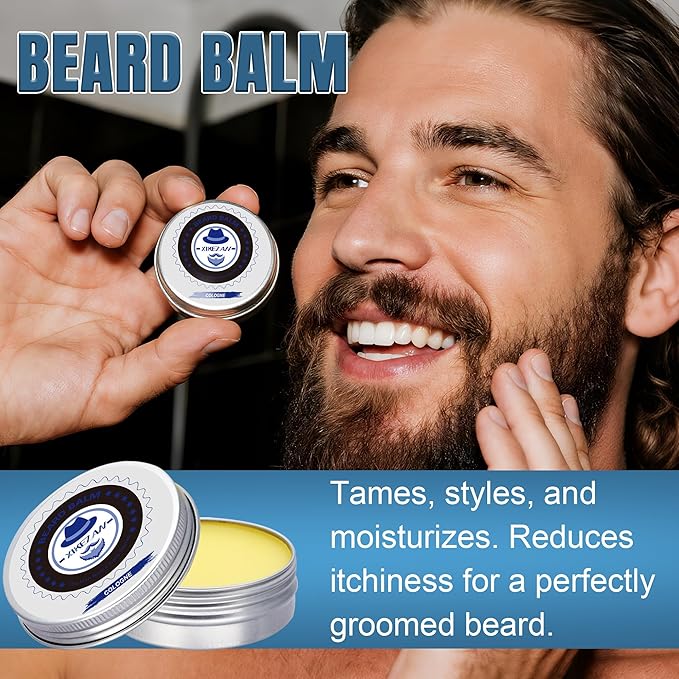 XIKEZAN Beard Care Shaving & Grooming Sets w/Beard Oil, Cologne Wash Shampoo, Conditioner, Balm, Wash, Scissors,Brush and Comb Set, Stocking Stuffers for Men Him Valentines Fathers Gifts for Dad