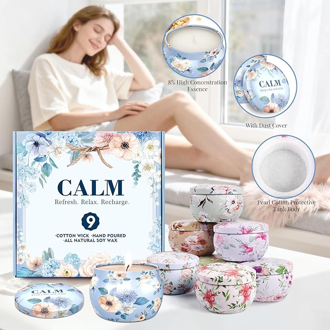 BlissfulOasis Scented Candles Set, 22.5 oz 9 Pack Candles for Home Scented, 135-180 Hours Candle Present Set for Men and Women, Scented Candles Present Set for Birthday, Valentine's Day, Christmas