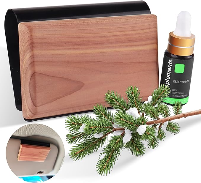 Gift Boxed Car Air Freshener – Long-Lasting Fragrance for 90+ Days – Wooden Car Diffuser – 8 Scents Available – Includes 1 Bottle of 5ML Essential Oil Refill – 0.17 FL OZ (Pine)