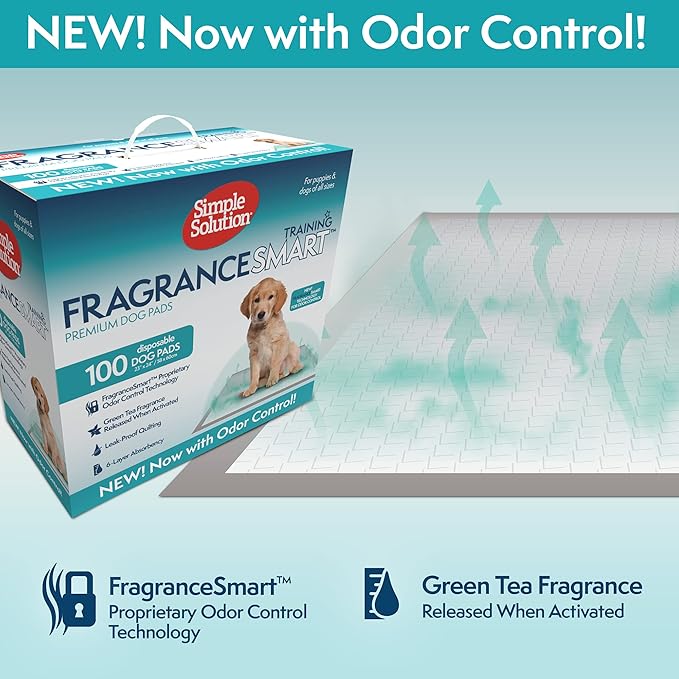 Simple Solution FragranceSmart™ Odor Control Puppy Training Pads | Green Tea Fragrance Odor Neutralizer with Wetness Indicator | 100 ct