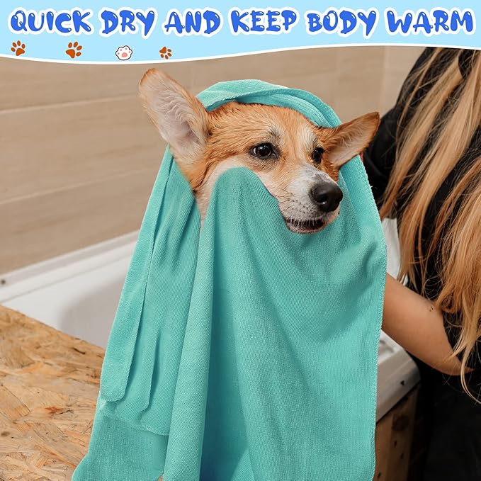 Moukeren 12 Pcs Dog Drying Towel Bulk 20'' x 39'' Microfiber Dog Bath Grooming Towels Absorbent Soft Quick Drying Cat Bathing Supplies for Small Medium Puppy Cat