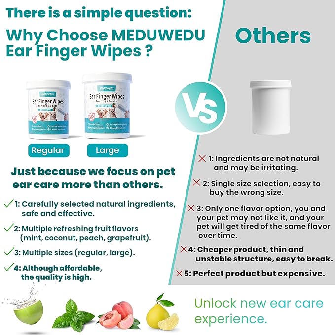 Ear Cleaner Finger Wipes 60 Counts, Dog Ear Cleaner, Grooming Kit Care for Dogs and Cats, Soft & Easy Otic Cleaning Pads, Remove Wax, Dirt & Stop Smelly, Itchy, Non-Irritating, Unscented