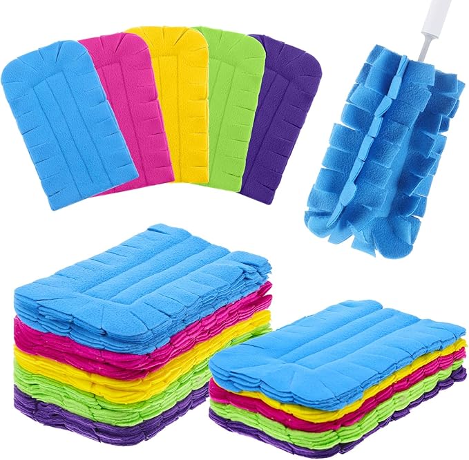 10 PCS Duster Refill Fleece Refills Hand Dusters Cleaning Reusable Duster Pads Washable Dusters for Cleaning Ceiling Fan Hardwoods Window Kitchen Floor, Rainbow Colors (Bright Color)