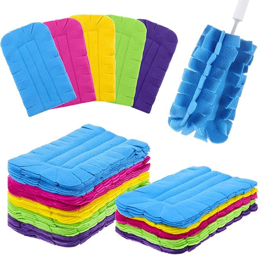 10 PCS Duster Refill Fleece Refills Hand Dusters Cleaning Reusable Duster Pads Washable Dusters for Cleaning Ceiling Fan Hardwoods Window Kitchen Floor, Rainbow Colors (Bright Color)