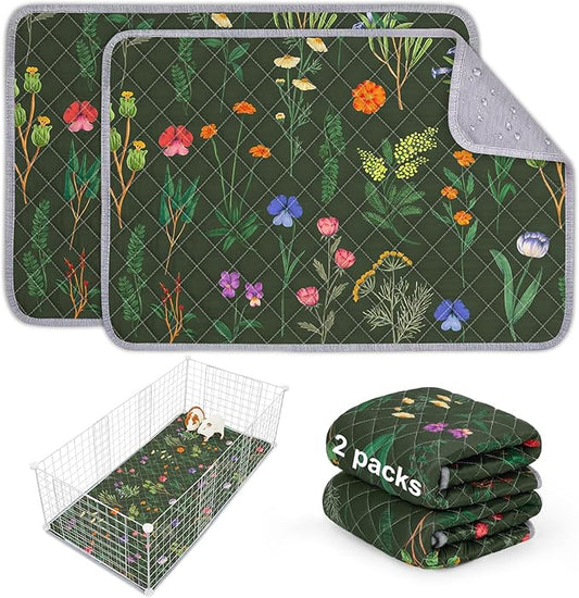 Bienbee Guinea Pig Bedding, 2 Pack 24" x 18" Reusable Guinea Pig Cage Liner Waterproof and Absorbent Small Animal Bedding Washable Guinea Pig Pee Pads for Small Pet Hamster Rabbit Squirrel, Green