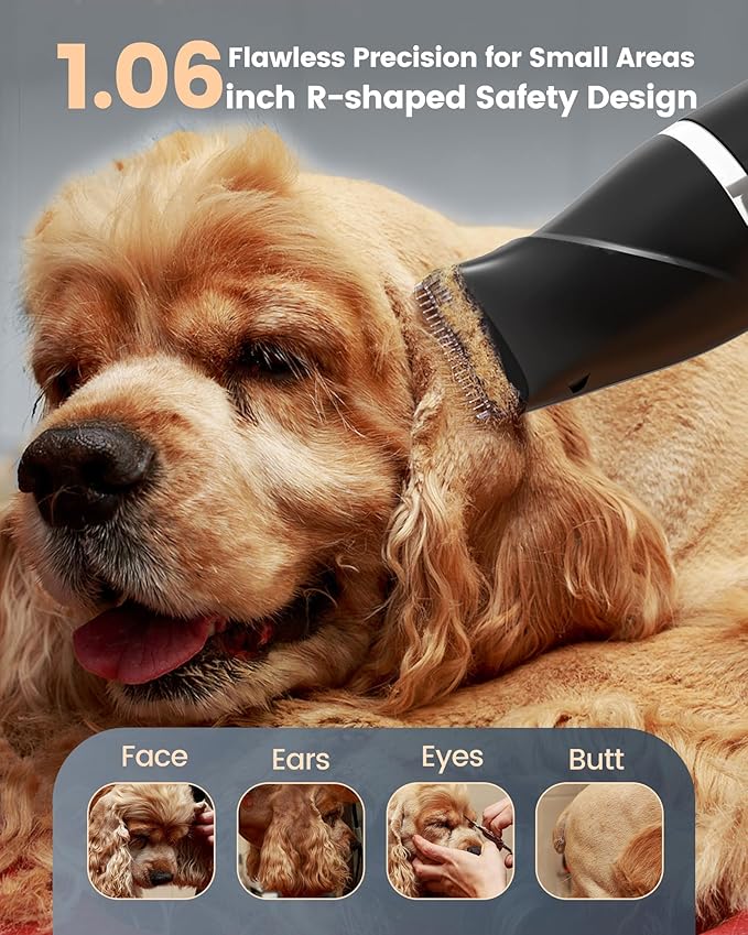 4 in 1 Dog Grooming Kit for Thick Hair, 2000mAh Heavy Duty Dog Clippers for Grooming, 2-Speed Low Noise Paw Trimmer with Nail Grinder for Body, Paws, Nail, Face, Ears, Legs