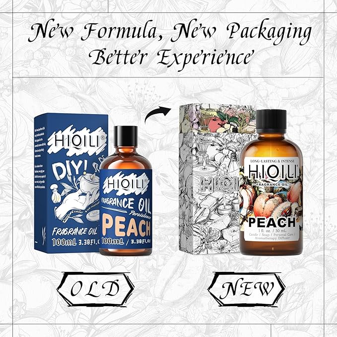 HIQILI Peach Fragrance Oil for Home Diffuser, DIY Candle, Linen & Room Freshener Spray Making, Juicy Fruit Scents - 1 Fl Oz