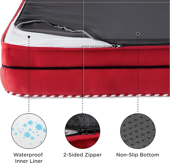 Bedsure Orthopedic Dog Beds for Small Dogs - Washable Small Dog Cat Bed Waterproof, Comfort Pet Couch Sofa with Washable Removable Cover, Pets Bed with Nonskid Bottom, Red, 24"