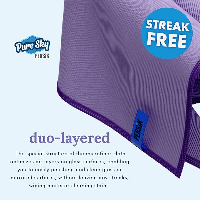 persik Microfiber Magic Streak Free Cleaning Cloth - JUST ADD Water No Detergents Needed – Streak Free Magic Ultra Microfiber Towel - for Windows,Car Glass, Mirror and Screen - Leaves no Wiping Mark