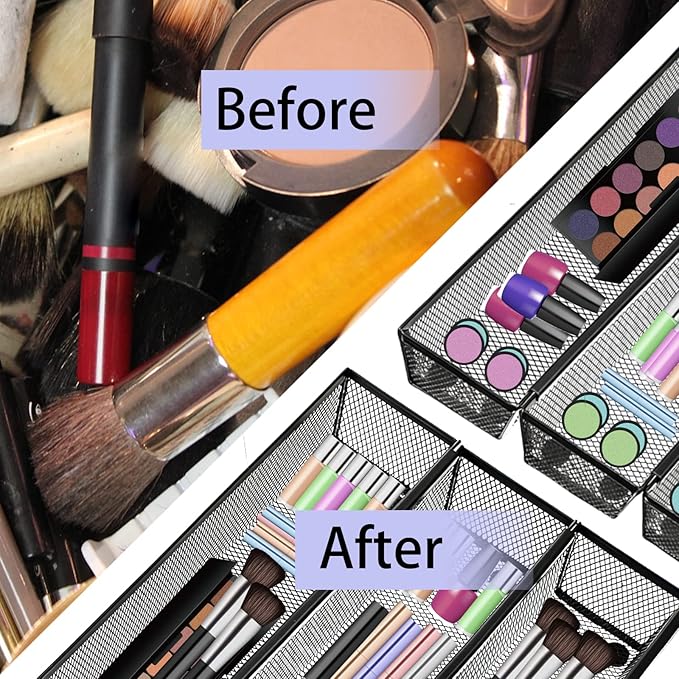 2PCS Drawer Organizer, Mesh Drawer Organizer with Interlocking Arm for Utensil, Cosmetic, Flatware, Pen (12 * 3 * 2 Inches, Grey)