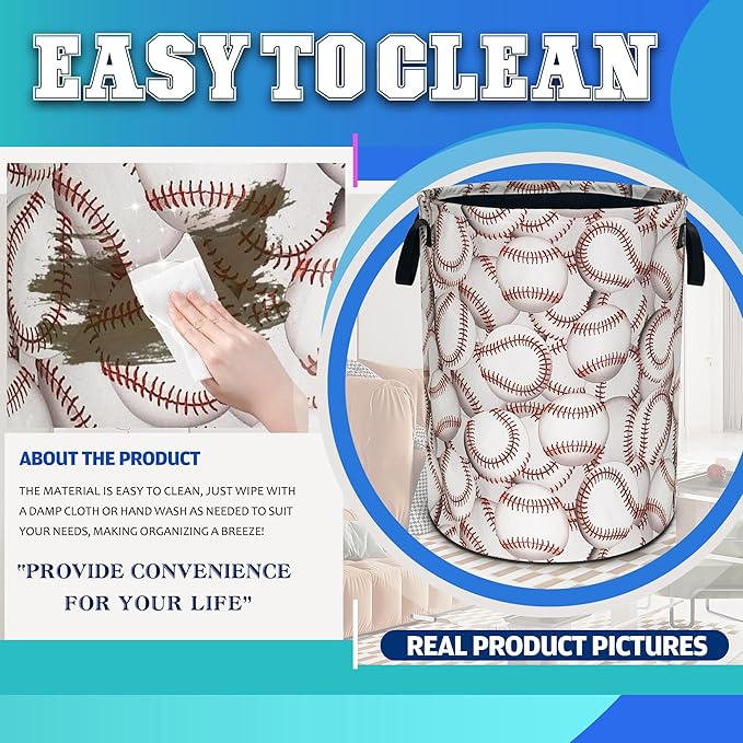 Baseball Laundry Basket Ball Oxford Cloth Laundry Hamper With Handle Foldable Portable Clothes Storage Basket 18.9 X 16.5 In Storage Bag For Laundry Room/Bathroom/Bedroom/Dormitories