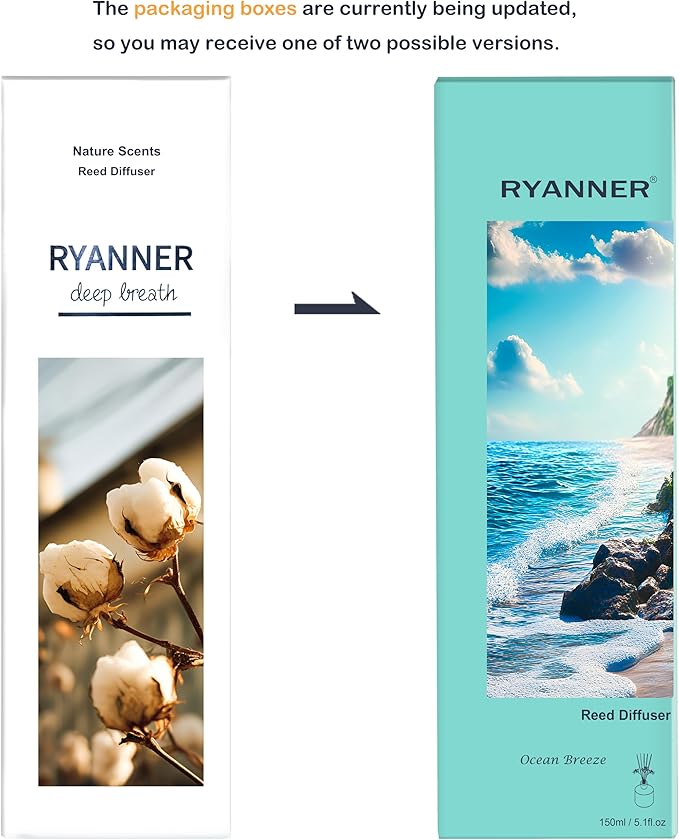 Reed Diffuser Set,5.1 fl oz Ocean Breeze Scent Diffuser with Sticks Home Fragrance Reed Diffuser with Essential Oil for Bathroom Shelf Decor&Air Freshener,Home Bathroom Office Decor & Gifts