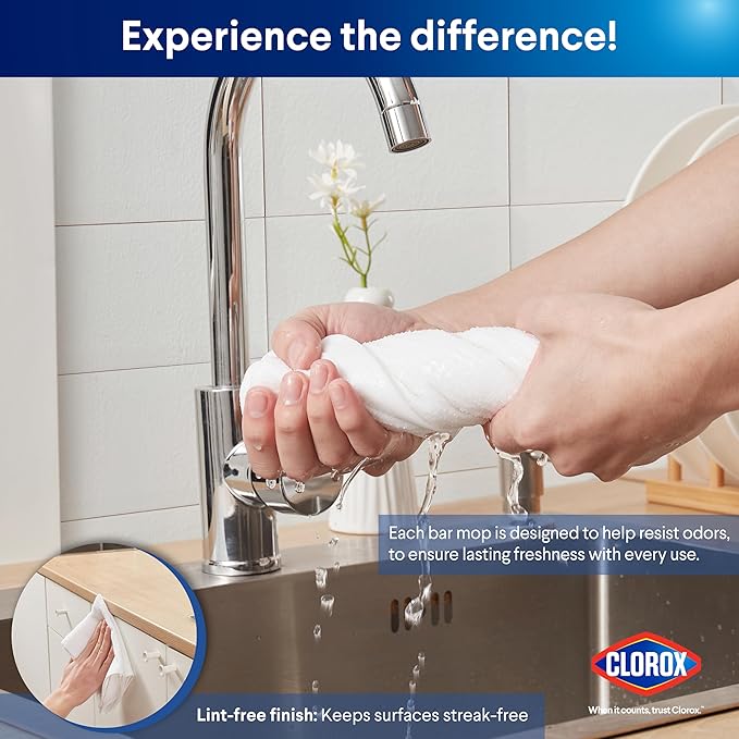 CLOROX Ribbed Bar Mops - 100% Cotton Quick Dry Extra Large Dishcloths - Absorbent Multipurpose Cleaning Cloths for Restaurants, Kitchen, Bathroom, Hotel - 16" x 19" - White 12 Pack