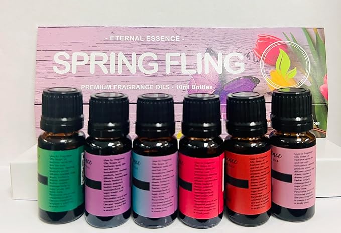 Eternal Essence Oils Spring Fling Set of 6 Premium Fragrance Oils - Includes Sweet Grass, Lilac & Lilies, Lavender Breeze, Sweet Pea, Honeysuckle and Enchanted Orchid Scented Oils - 10ML