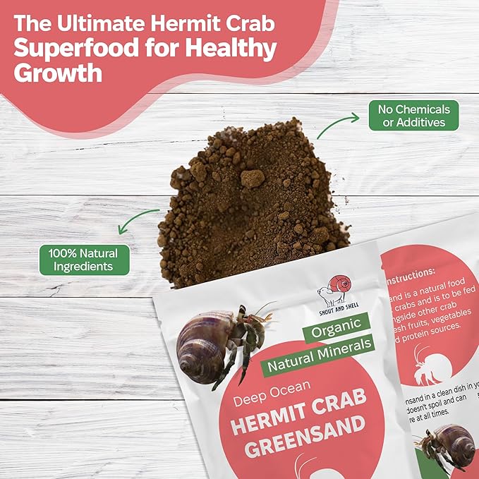 Hermit Crab Greensand Supplement – Calcium and Trace Mineral Molting Support – Non-GMO, Auto Feeder Friendly, Inert Powder Formula – Natural, USA-Sourced Nutrients – Compatible with All Crabitats