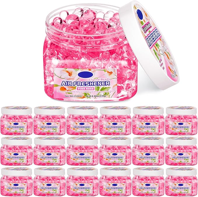 18 Pack Odor Eliminator Gel Beads Bulk 8 Ounce Air Freshener Gel Beads Scent Removing Long Lasting Eliminates Odors for Home, Bathrooms, Cars, Boats, RVs and Pet Areas(Rose)