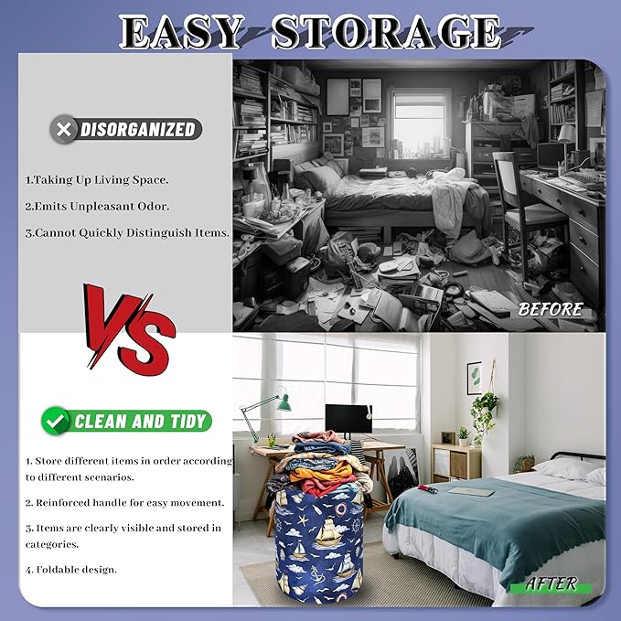 Funny Laundry Basket Foldable Nautical Laundry Hamper With Handle Oxford Cloth Portable Clothes Storage Organizer Basket 18.9"x16.5" Laundry Bag For Laundry Room/Bedroom/Bathrooms